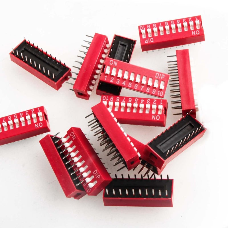 Juasky 20pcs Slide Type Dip Switch Double,10 Position Double Row Slide Type Switch 2.54mm PCB Mountable On Off Toggle Switches for Circuit,Breadboard - Image 4